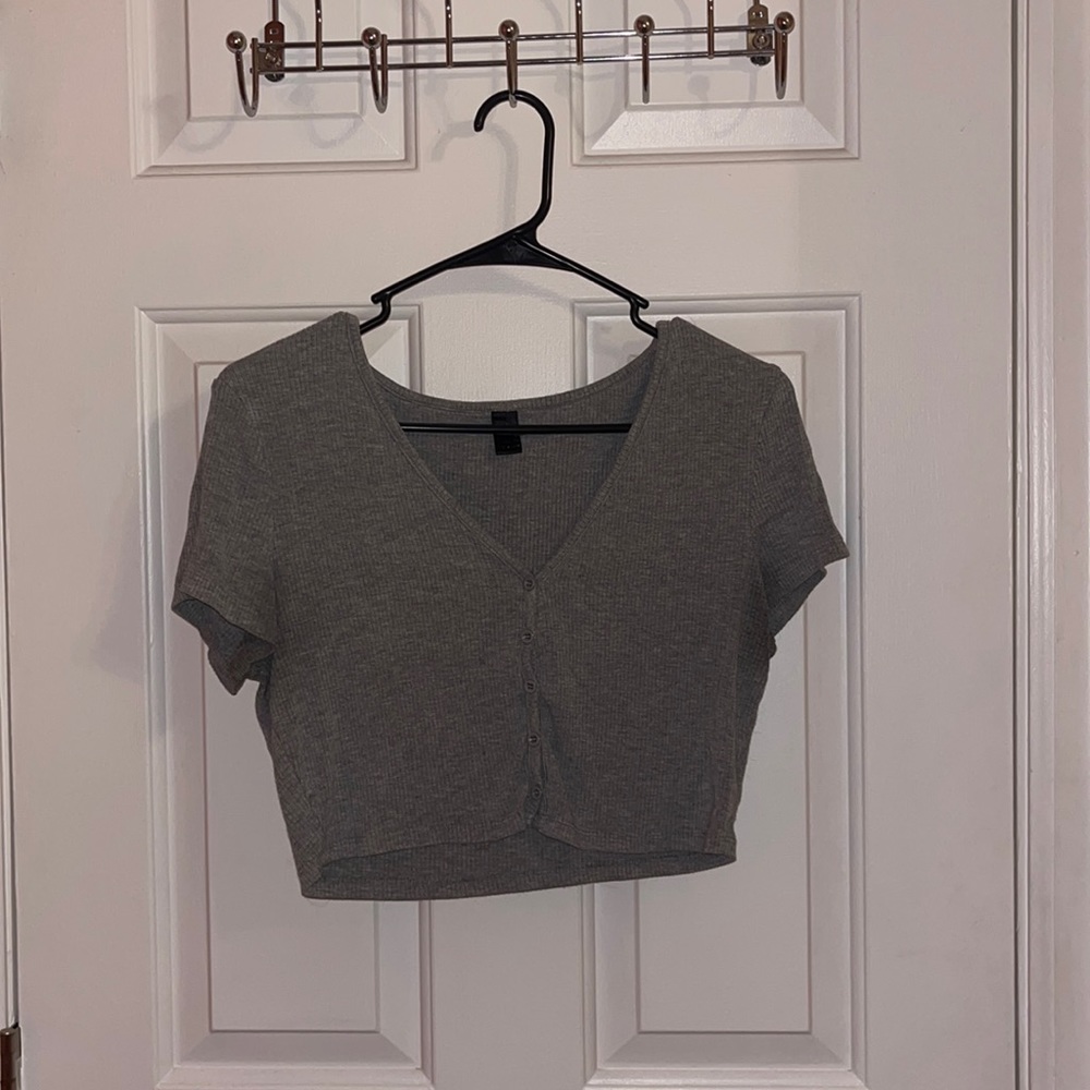 Button Front Rib-knit Tee